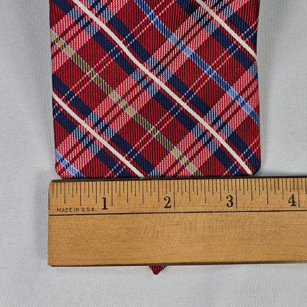 Bruno Piattelli Roma Silk Tie Red Blue White Plaid Hand Made Necktie 3.25 Inch‎